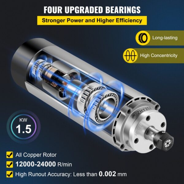 VEVOR 1.5KW 2220V Air Cooled Spindle Motor CNC Air Cooling Spindle Motor for CNC Engraving Milling Machine