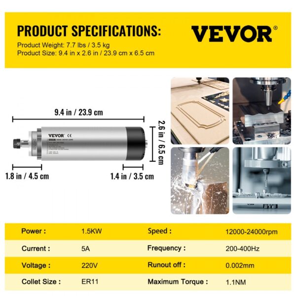 VEVOR 1.5KW 2220V Air Cooled Spindle Motor CNC Air Cooling Spindle Motor for CNC Engraving Milling Machine