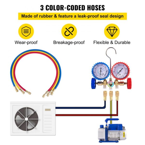 VEVOR 1.8CFM 1/4HP Refrigerant Vacuum Pump Kit HVAC Single Stage Vacuum Pump with Manifold Gauges Air Conditioning (1.8CFM 1/4HP)