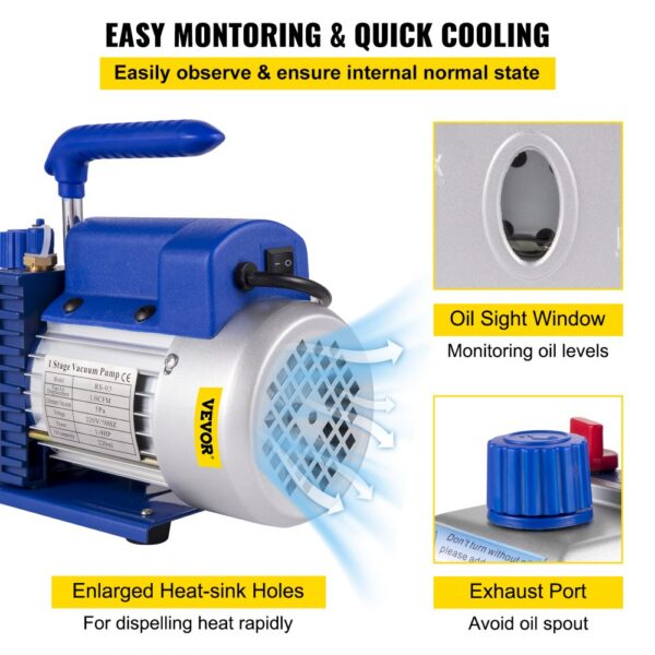 VEVOR 1.8CFM 1/4HP Refrigerant Vacuum Pump Kit HVAC Single Stage Vacuum Pump with Manifold Gauges Air Conditioning (1.8CFM 1/4HP)