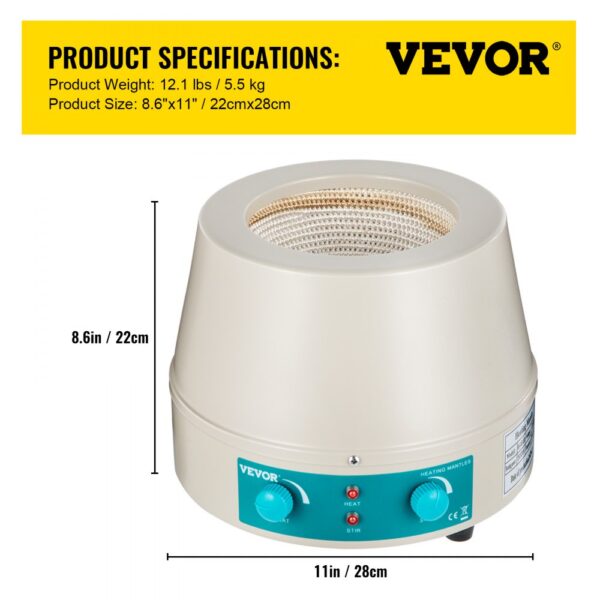 VEVOR 1000ml Magnetic Stirrer Heating Mantle 350W Heating Mantle Stirrer Digital Display for Round Bottom Flask