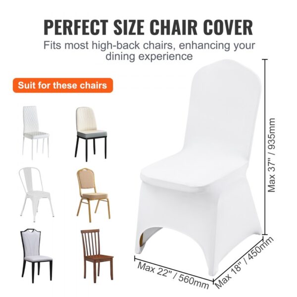 VEVOR stretch spandex chair covers fitting various high-back chairs, enhancing dining experience.