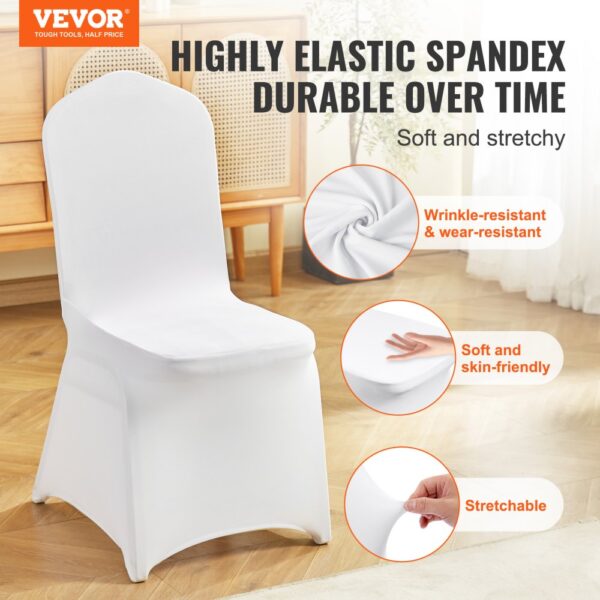 VEVOR chair covers: highly elastic spandex, wrinkle-resistant, soft, and stretchable.