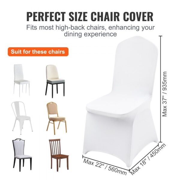 VEVOR chair covers fit high-back chairs, enhancing dining experience, max size 37"x22"x18".