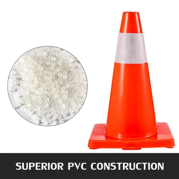 VEVOR traffic cones with superior pvc construction and reflective stripe.