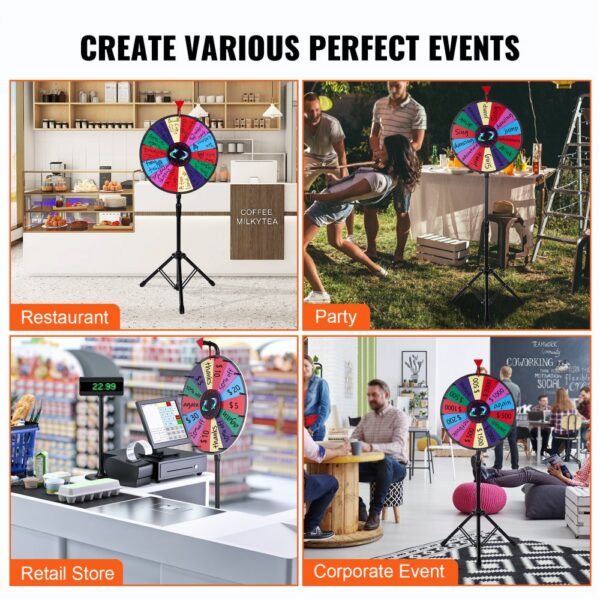 VEVOR spinning prize wheel for restaurants, parties, retail stores, and corporate events.