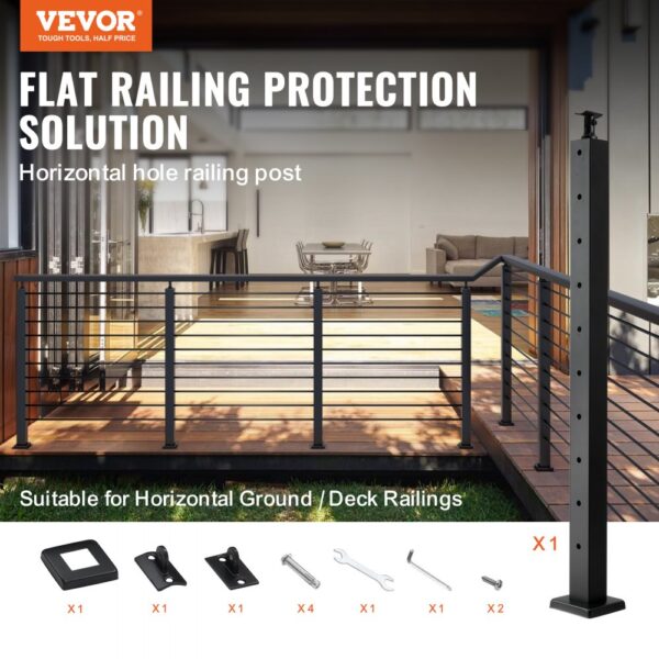 VEVOR Cable Railing Post 36x2x2in Horizontal Hole Deck Railing Post Black 1-Pack