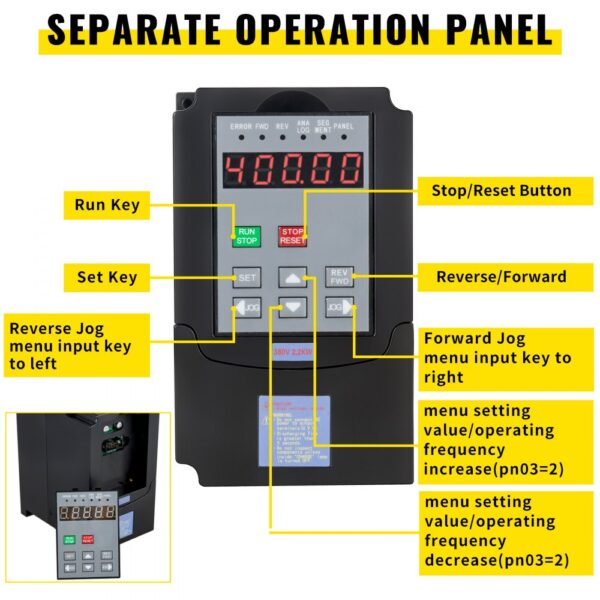 VEVOR 2.2KW 380V VFD Variable Frequency Drive Inverter for Spindle Motor Speed Control (2.2KW 380V)