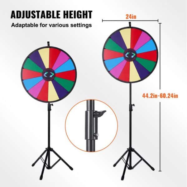 VEVOR 24” Color Prize Wheel Tripod Floor Stand Color Prize Wheel 14 Slots Dry Ease Fortune Spinner Fortune Spinning Game