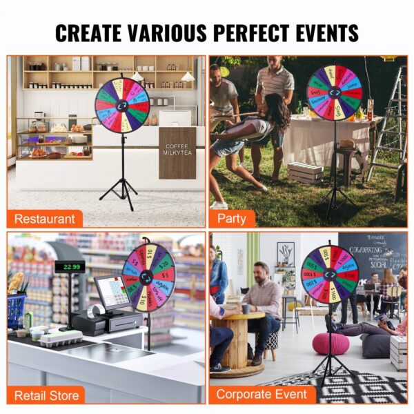 VEVOR 24” Color Prize Wheel Tripod Floor Stand Color Prize Wheel 14 Slots Dry Ease Fortune Spinner Fortune Spinning Game