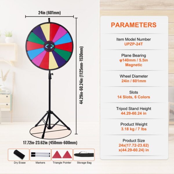 VEVOR 24” Color Prize Wheel Tripod Floor Stand Color Prize Wheel 14 Slots Dry Ease Fortune Spinner Fortune Spinning Game