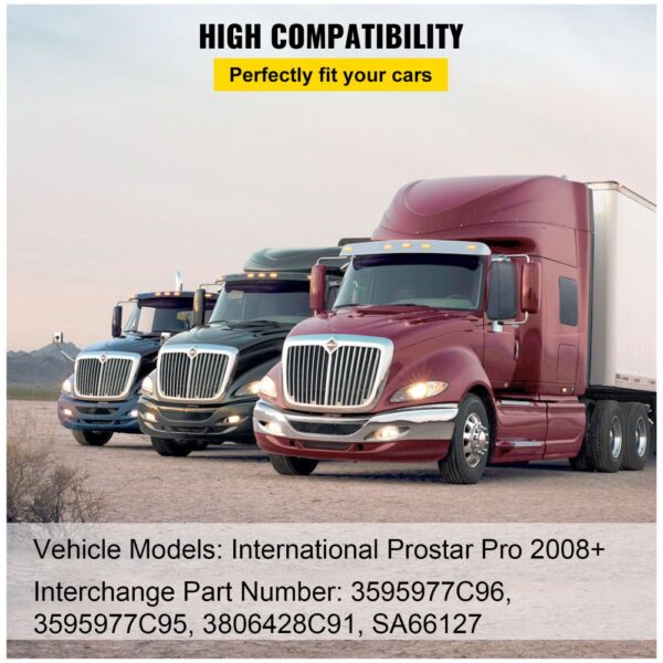 three parked international prostar trucks showcasing VEVOR cab shock absorber compatibility.