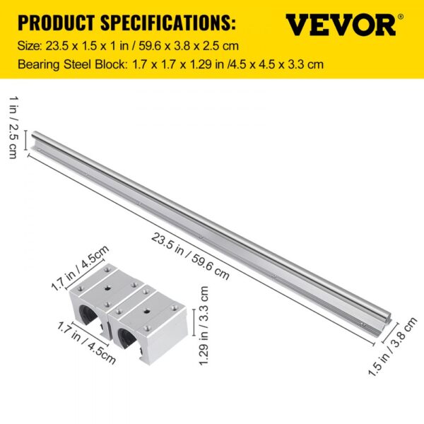 VEVOR Linear Rail Guide 2X SBR16-600 mm Linear Slide Rail + 4 SBR16UU Block for Automated Machines and Equipments