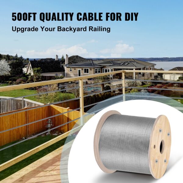 VEVOR stainless steel cable railing for backyard diy projects, 500ft quality spool.