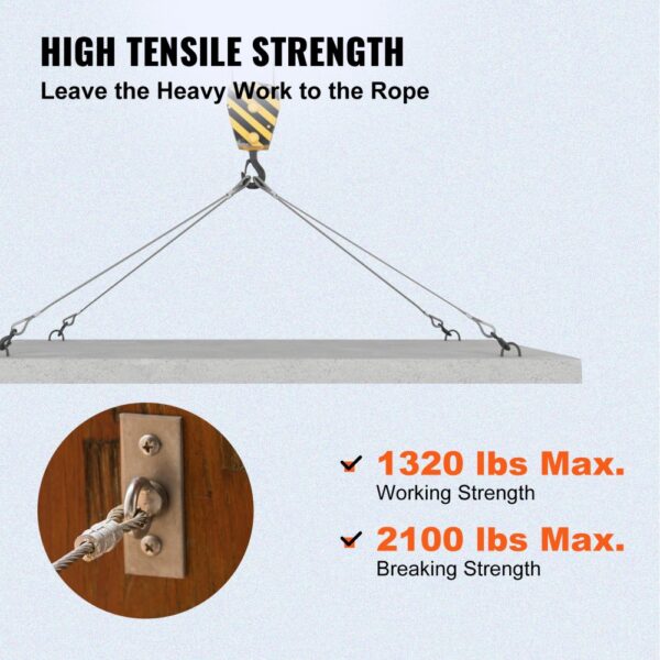 VEVOR stainless steel cable railing with high tensile strength, 1320 lbs max. working strength.