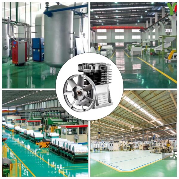 VEVOR air compressor pump in a large industrial facility with various machines and equipment.