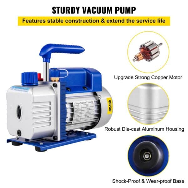 VEVOR 3CFM 1/4HP Refrigerant Rotary Vane Vacuum Pump A/c Vacuum Evacuation Pump Uk R134a 1720rpm One Stage