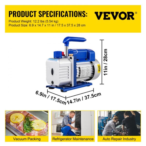 VEVOR 3CFM 1/4HP Refrigerant Rotary Vane Vacuum Pump A/c Vacuum Evacuation Pump Uk R134a 1720rpm One Stage