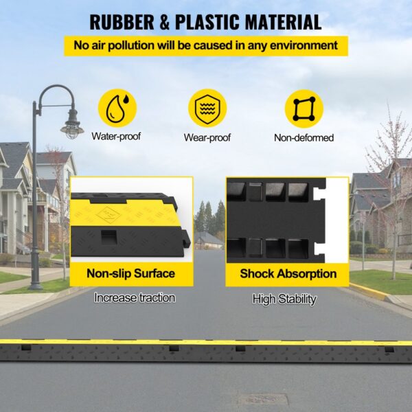 VEVOR cable protectors with non-slip surface and shock absorption on a residential street.