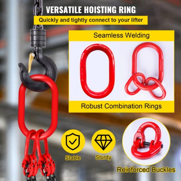 VEVOR engine lift chain with seamless welding, robust rings, and reinforced buckles.