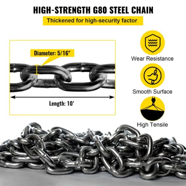 VEVOR engine lift chain: high-strength g80 steel chain, wear-resistant, high tensile.