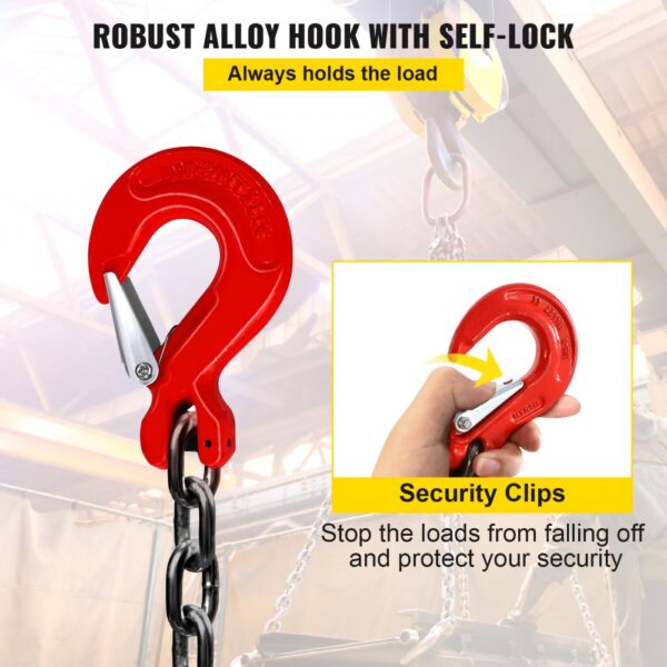 VEVOR engine lift chain with robust alloy hook and self-locking security clips