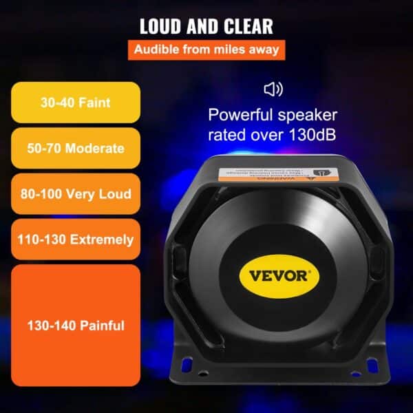 VEVOR car warning alarm system with a powerful 130db speaker, audible from miles away.