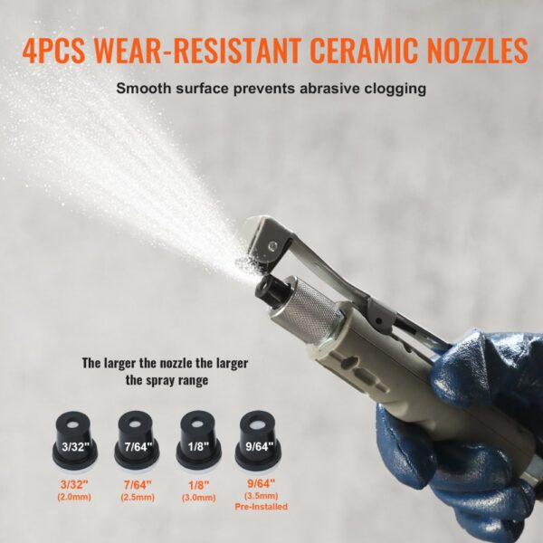 4pcs wear-resistant ceramic nozzles for VEVOR sandblaster spraying fine particles.