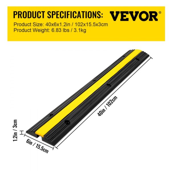 VEVOR cable protector ramp with yellow strip, 40"x6"x1.2", 6.83 lbs weight.