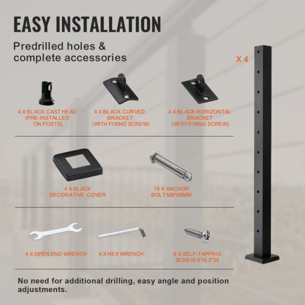 VEVOR cable railing post installation kit with predrilled holes and complete accessories for easy setup.