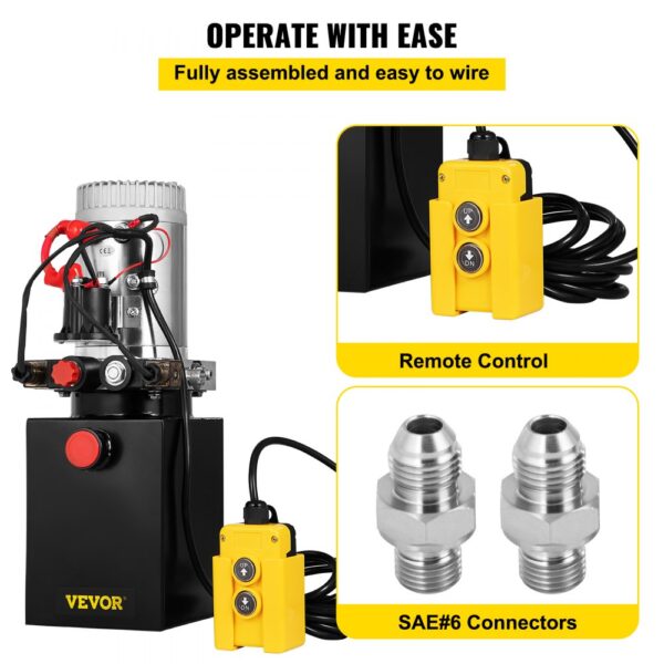 VEVOR hydraulic pump with remote control and sae#6 connectors, easy to wire.