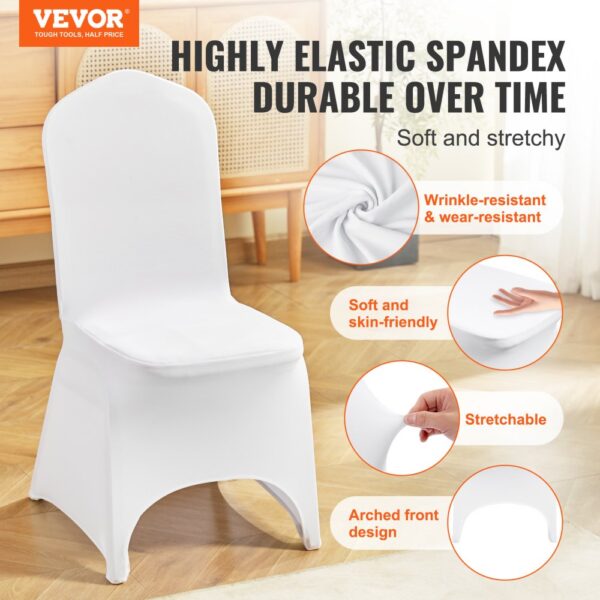 VEVOR chair covers: highly elastic spandex, wrinkle-resistant, soft, and stretchable.