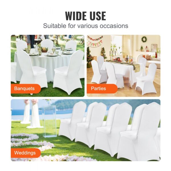 banquets, parties, and weddings showcasing white VEVOR chair covers for versatile use.