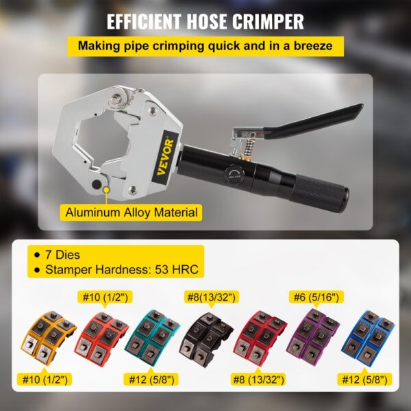 VEVOR hydraulic hose crimper with 7 dies for efficient pipe crimping, aluminum alloy.