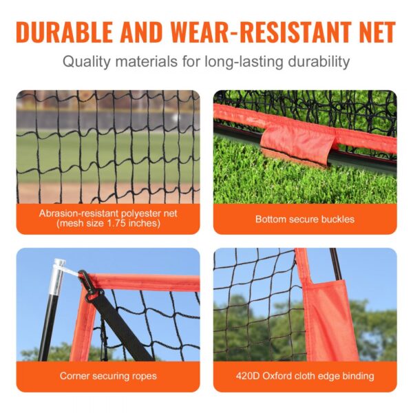 durable VEVOR baseball softball practice net with abrasion-resistant polyester, secure buckles, and ropes.