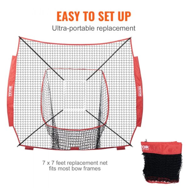 VEVOR baseball training net, 7x7 replacement net, ultra-portable, easy to set up, fits most bow frames.