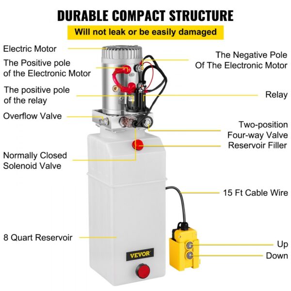 VEVOR Hydraulic Power Unit 12V Hydraulic Motor Hydraulic Pump, Dump Trailer Hydraulic Pump Hydraulic Power Pack