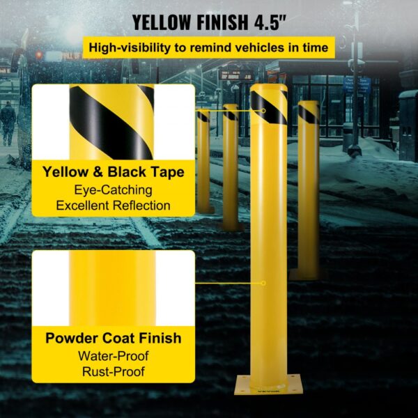 VEVOR safety bollard with yellow and black reflective tape, waterproof and rustproof.