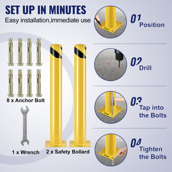 VEVOR safety bollard installation guide: anchor bolts, wrench, easy setup steps.