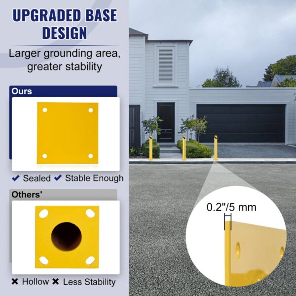 upgraded base design for VEVOR safety bollard with larger grounding area, greater stability.