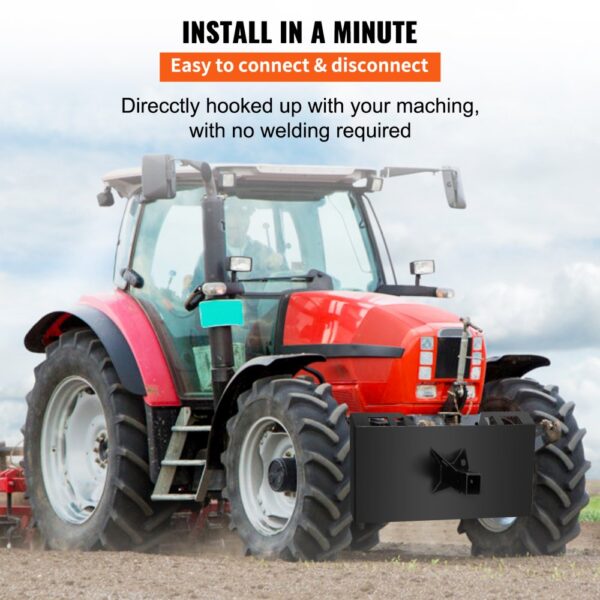 red tractor in the field using VEVOR quick tach attachment for easy connection.