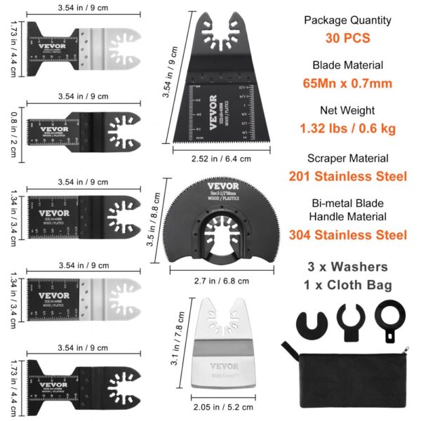 VEVOR 30PCS Multi Tool Blades Kits 8 Types Fit Dewalt Bosch Hitachi Chicago