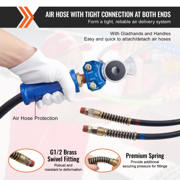 VEVOR semi truck air lines kit with brass swivel fittings, premium spring, and air hose protection.