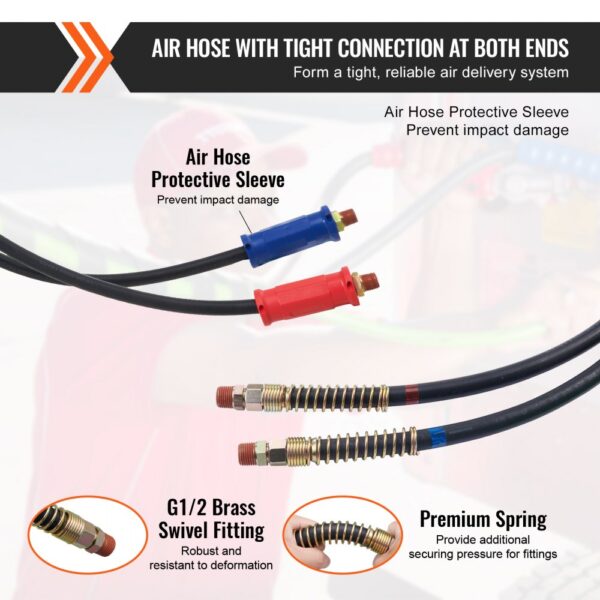 air hose with protective sleeves, brass swivel fitting, and premium spring in VEVOR semi truck air lines kit.