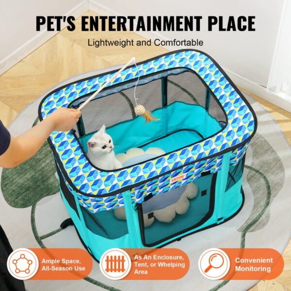 VEVOR foldable pet playpen for cats, featuring a playful design with ample space and convenient monitoring.