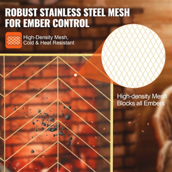 robust stainless steel mesh VEVOR fireplace screen for ember control, high-density and heat-resistant.