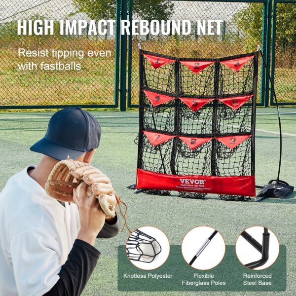 baseball player using VEVOR baseball net with numbered targets and high-impact rebound features.