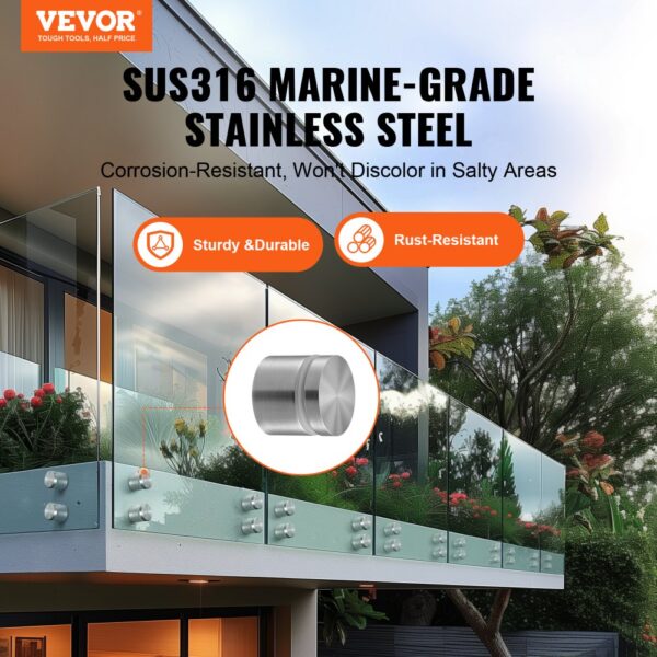 modern balcony with glass railing secured by VEVOR glass clamp, highlighting durability and rust resistance.