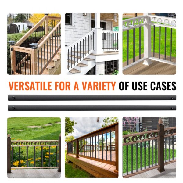 VEVOR staircase metal balusters installed in various railing designs showcasing versatility and style.