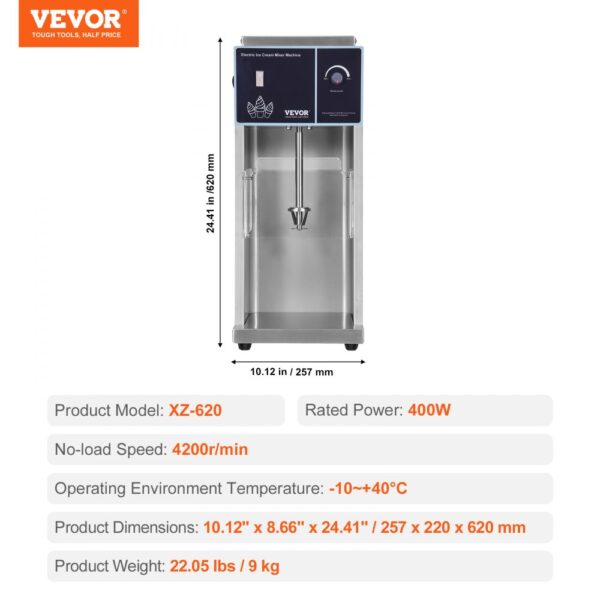 VEVOR Ice Cream Blender 400W Ice Cream Mixer Stir Machine 304 Stainless Steel